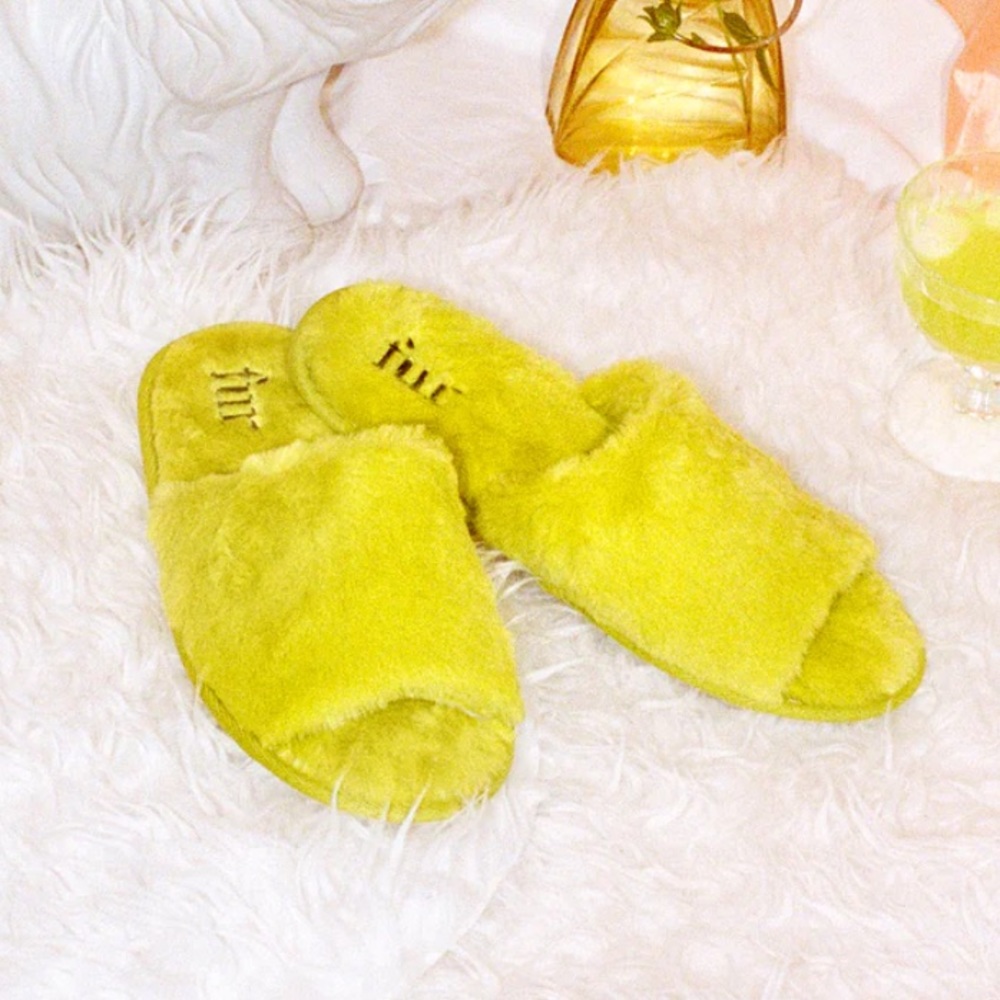 Yellow Faux Fur Slippers